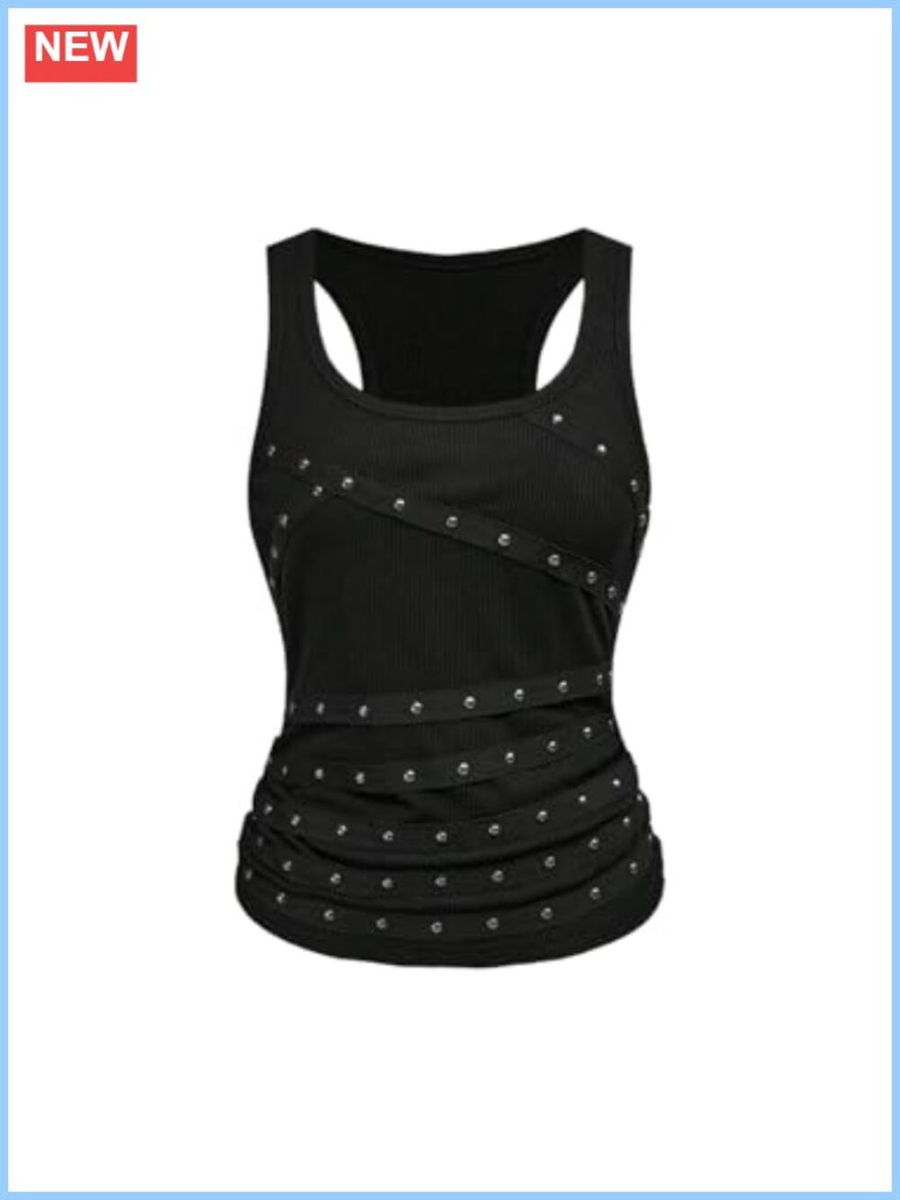 Punk Studded Tank Top Sleeveless Racerback Grunge Y2K Streetwear Rave Concert